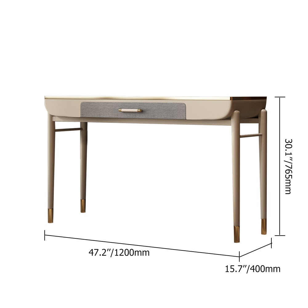 Beige Makeup Vanity Set Sintered Stone Top Dressing Table with PU Leather Seat window image
