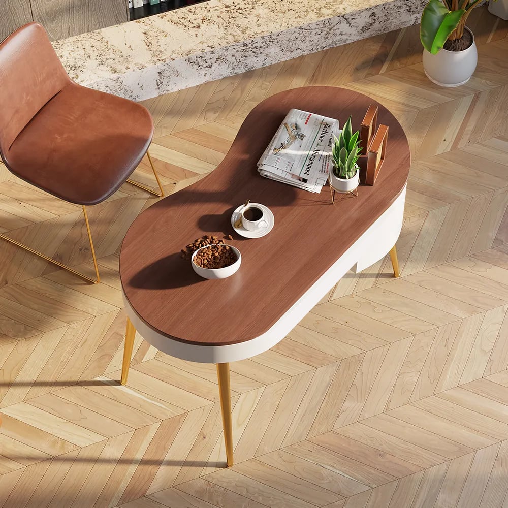 Modern White & Gold Curved Office Desk Computer Desk with Shelf & Storage window image