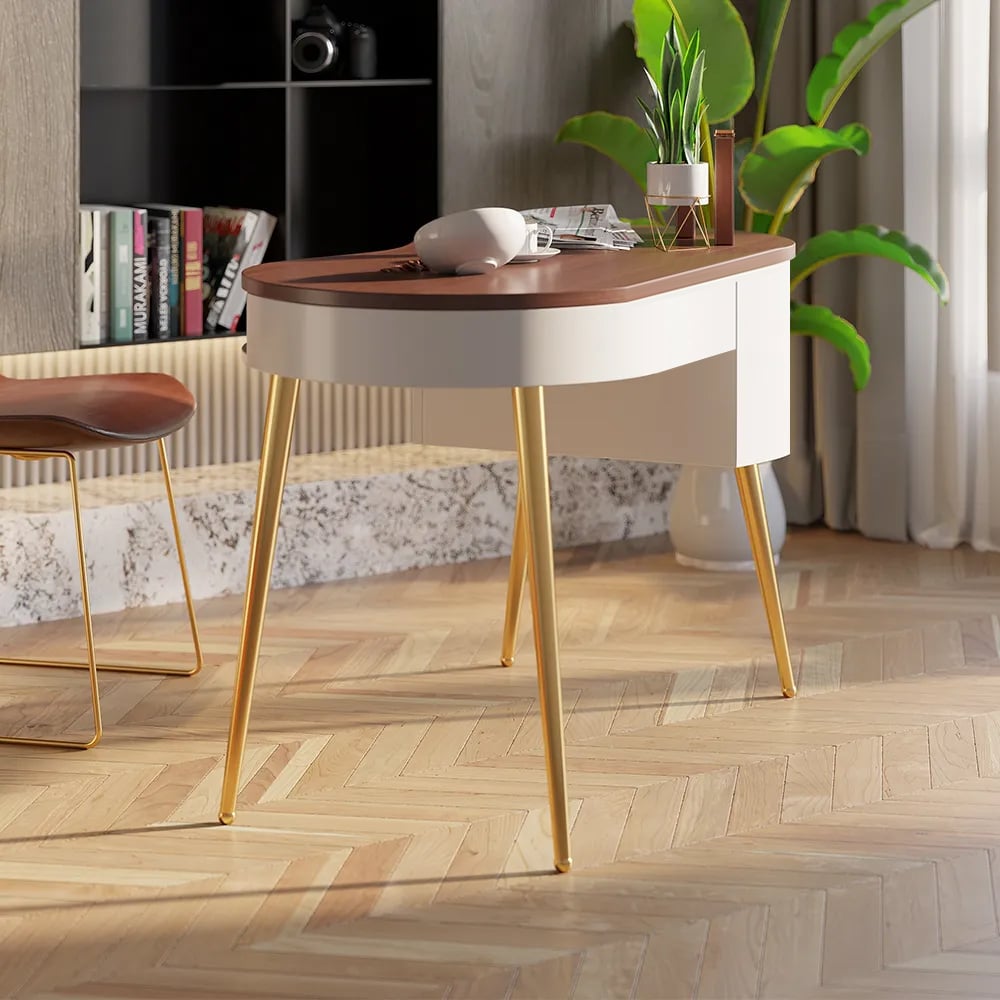 Modern White & Gold Curved Office Desk Computer Desk with Shelf & Storage window image