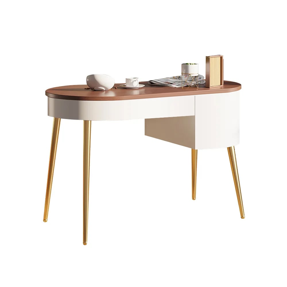 Modern White & Gold Curved Office Desk Computer Desk with Shelf & Storage window image