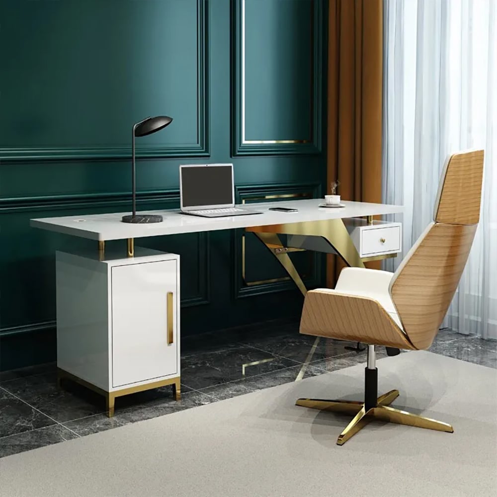 Executive Office Desk with Drawers & Storage White Home & Office Furniture (55'')