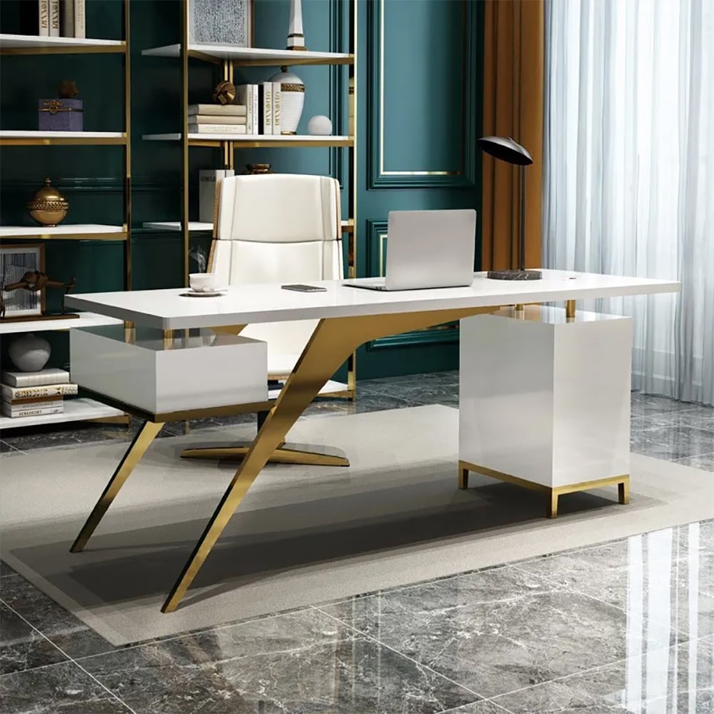 Executive Office Desk with Drawers & Storage White Home & Office Furniture (55'')