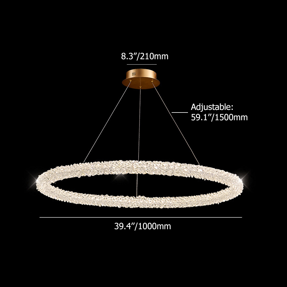Suspension LED en cristal de cercle postmoderne avec câbles réglables Poids, dimensions, image