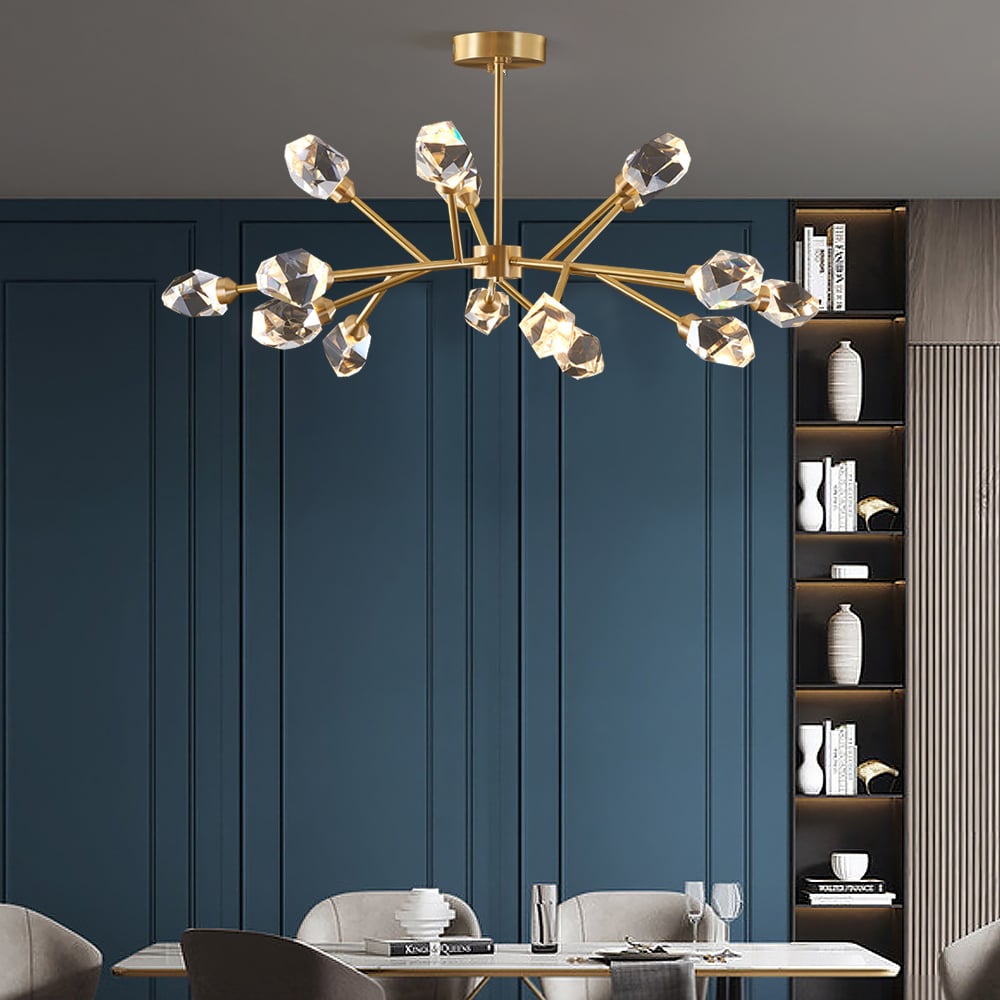 Modern Brass Sputnik Crystal Chandelier 15-Light for Living Room & Dining Room window image