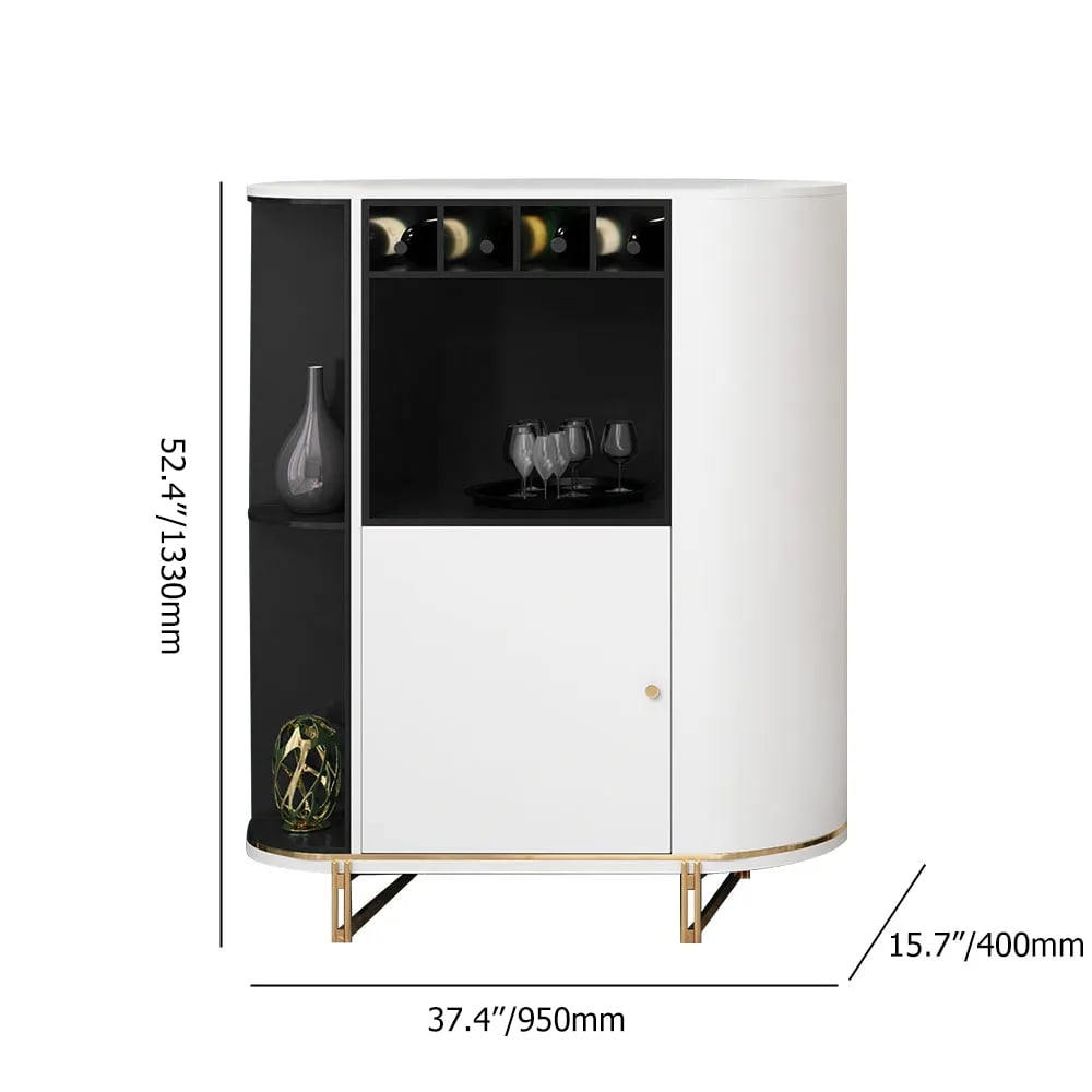 Armoire Ovale Chic avec 1 Porte et Étagère à Vin en Blanc et Noir Poids, dimensions, image
