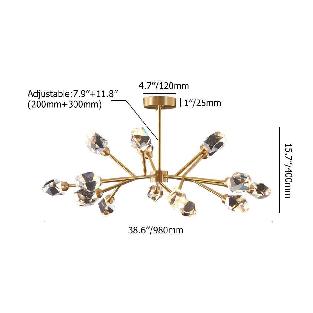 Modern Brass Sputnik Crystal Chandelier 15-Light for Living Room & Dining Room weights dimensions image