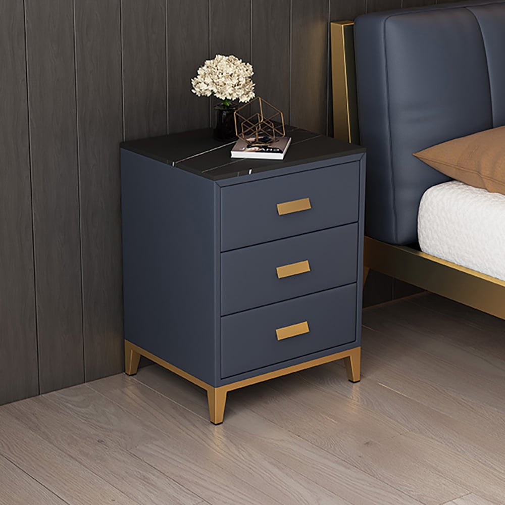 Italian Blue Sintered Stone-Top Nightstand with 3 Drawers in Gold ...