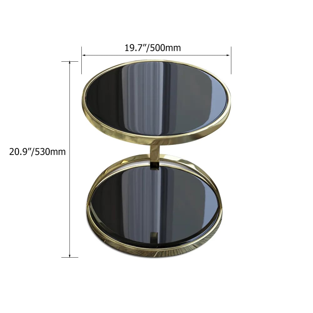 White Round Side Table Tempered Glass with Storage End Table in Gold weights dimensions image