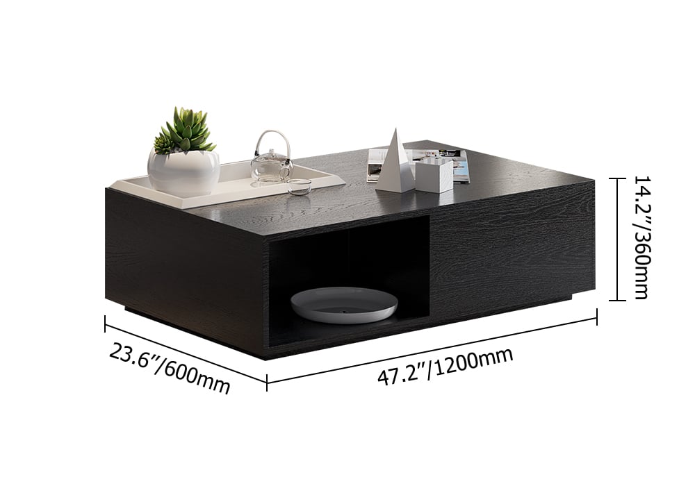 Rectangular Storage Coffee Table with Drawer and Removable Tray Top Black and White A weights dimensions image