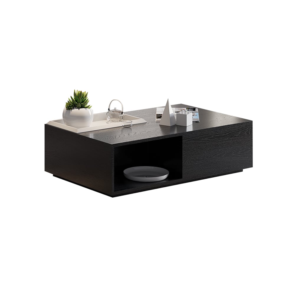 Rectangular Storage Coffee Table with Drawer and Removable Tray Top Black and White A window image