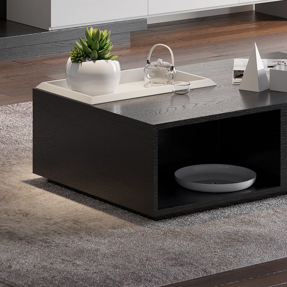 Rectangular Storage Coffee Table with Drawer and Removable Tray Top Black and White A window image