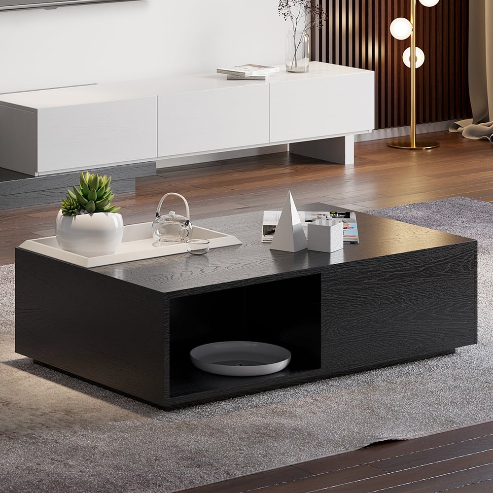 Rectangular Storage Coffee Table with Drawer and Removable Tray Top Black and White A window image