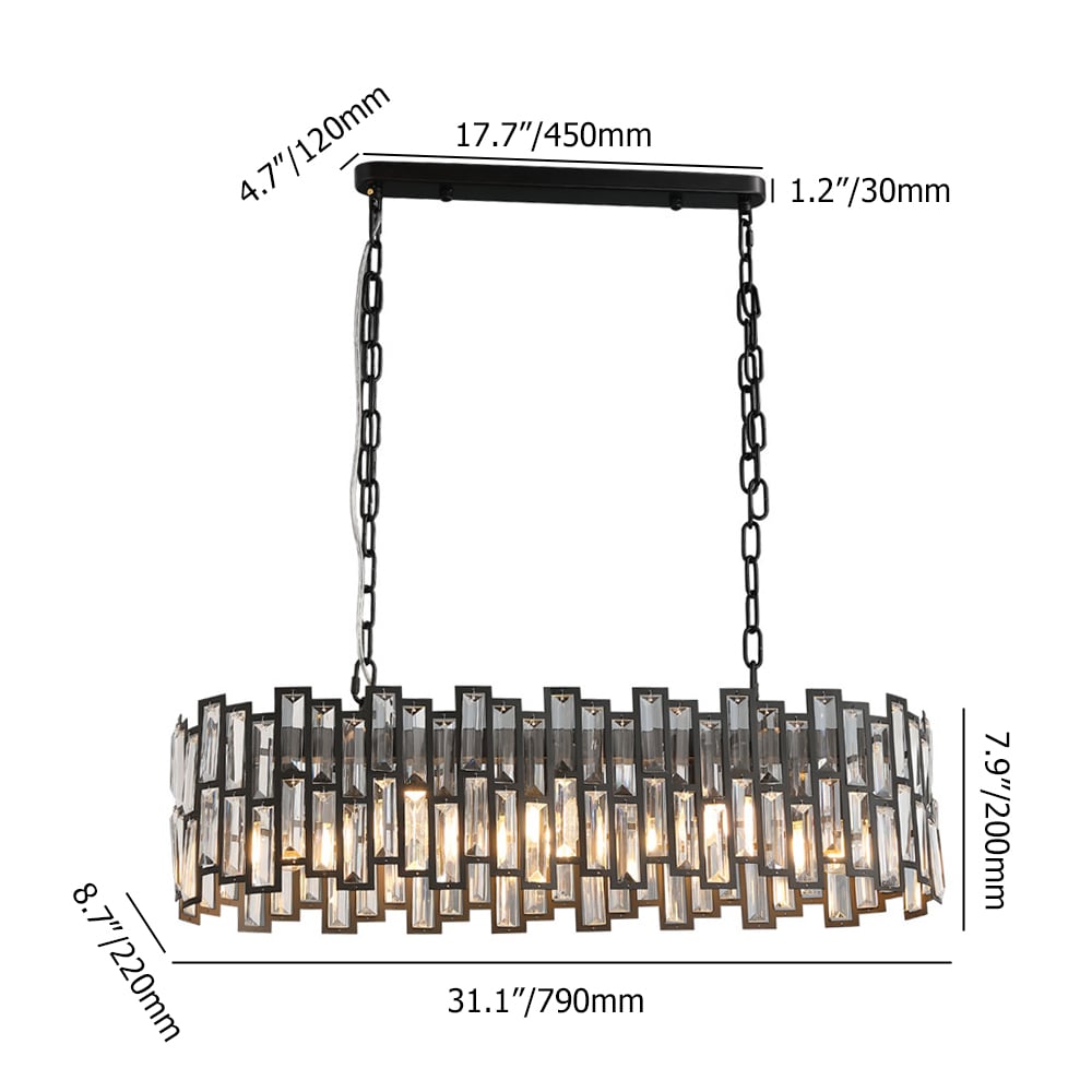 Modern Geometric Crystal Island Light 8-Light with Black Adjustable Chains weights dimensions image