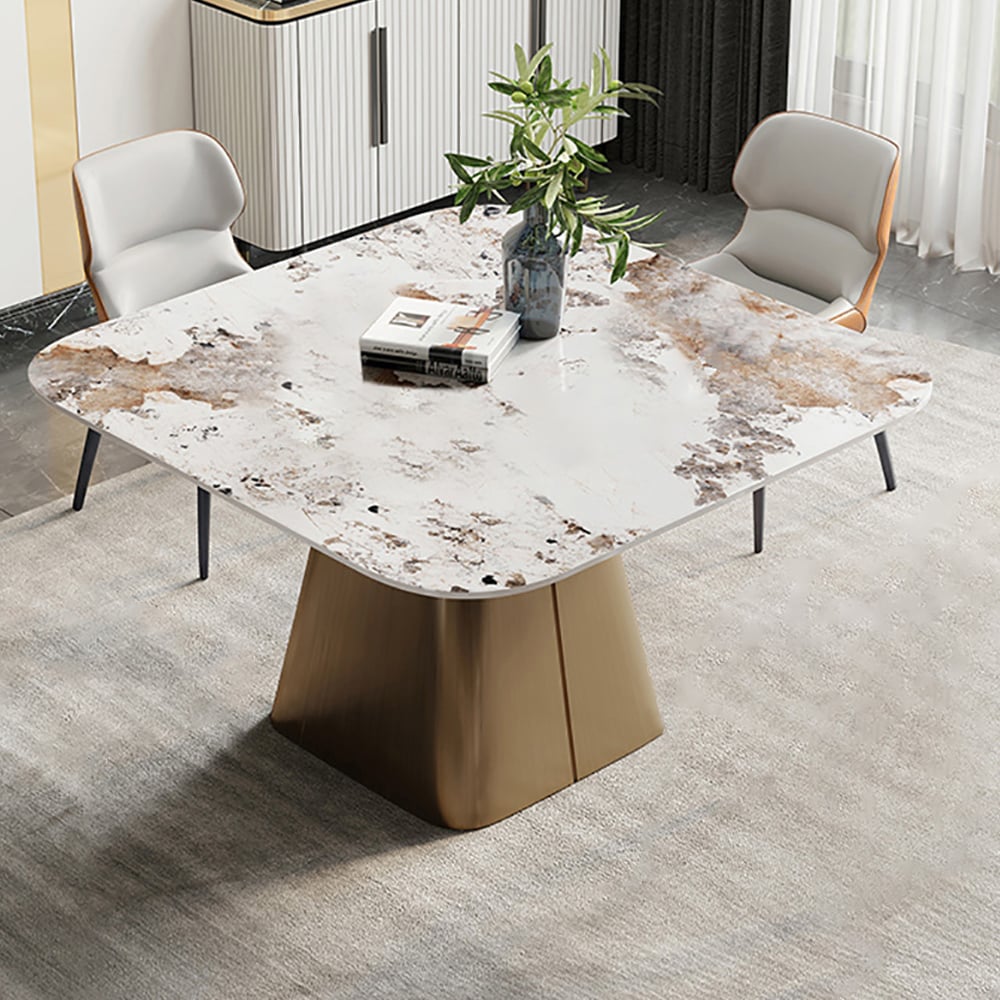 Square Sintered Stone-Top Pedestal Dining Table Hourglass-Shaped Base window image
