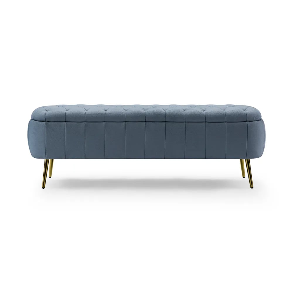 Nordic 1530mm Fabric Tufted Bench with Gold Metal Legs in Blue Upholstered window image