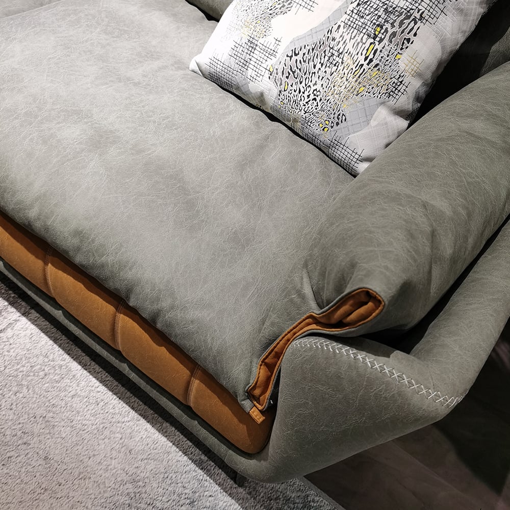 Sofa sectionnel moderne 2 pièces avec tabouret, revêtement en cuir gris image de fenêtre