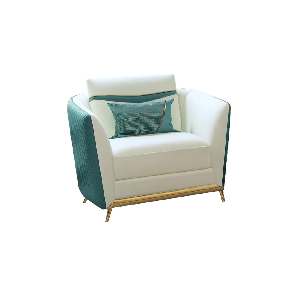 Colorg Green Faux Leather Living Room Sofa with Single Sofa & Loveseat Set of 3 window image