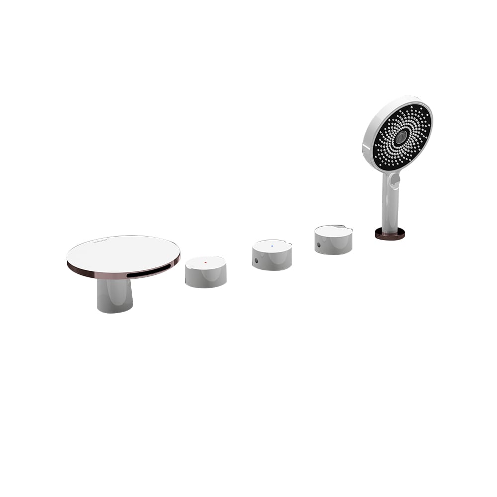 Waterfall Deck Mounted 5-Hole Bath Tap with Handshower Solid Brass window image