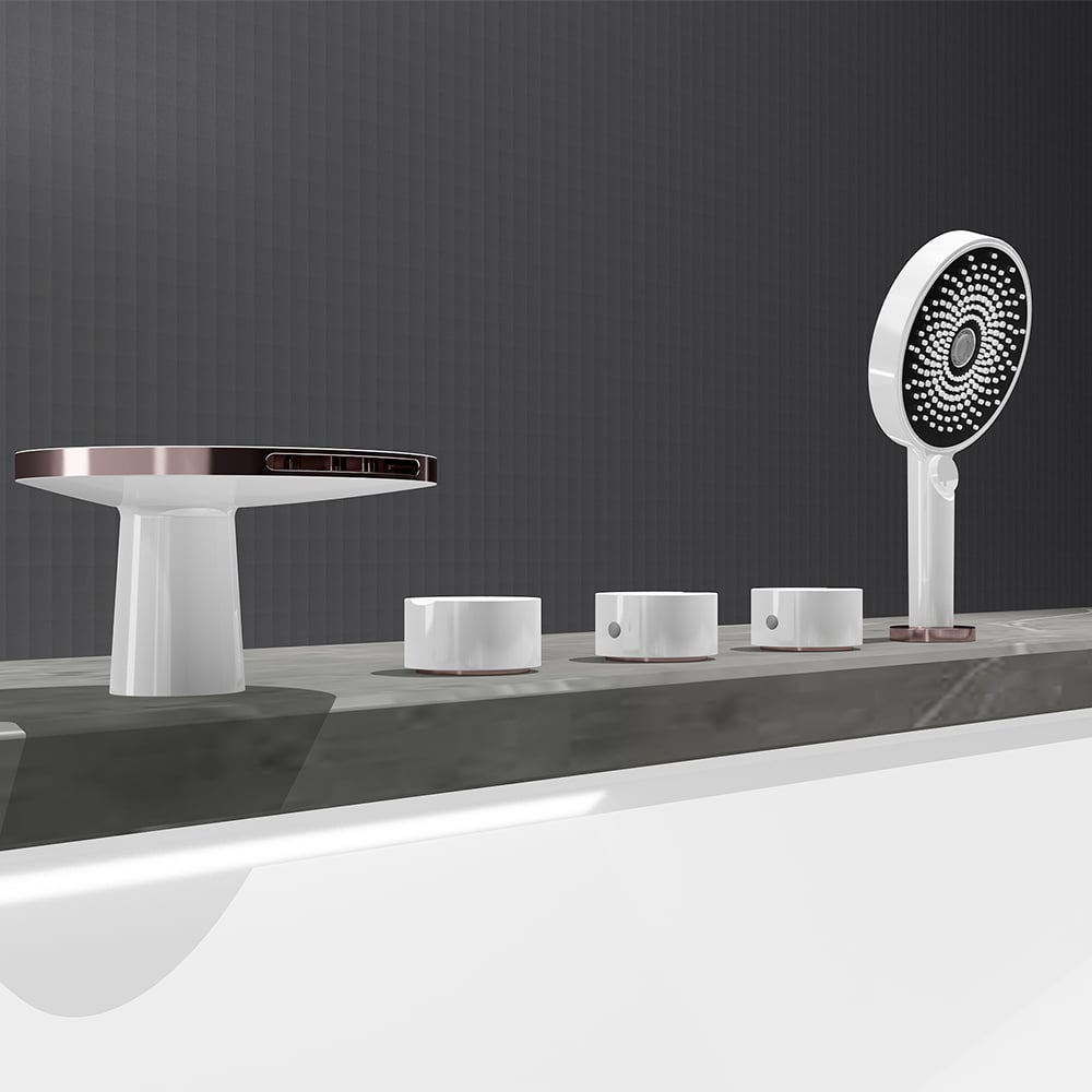 Waterfall Deck Mounted 5-Hole Bath Tap with Handshower Solid Brass window image