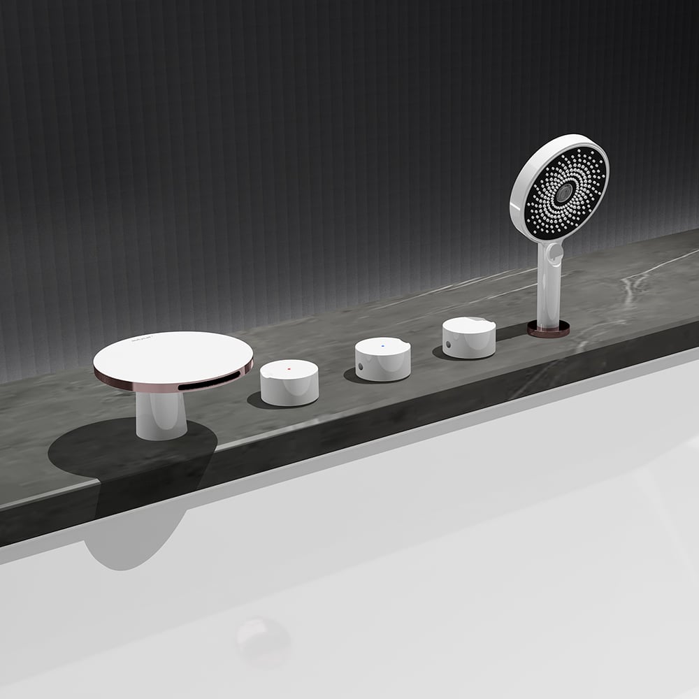 Waterfall Deck Mounted 5-Hole Bath Tap with Handshower Solid Brass window image