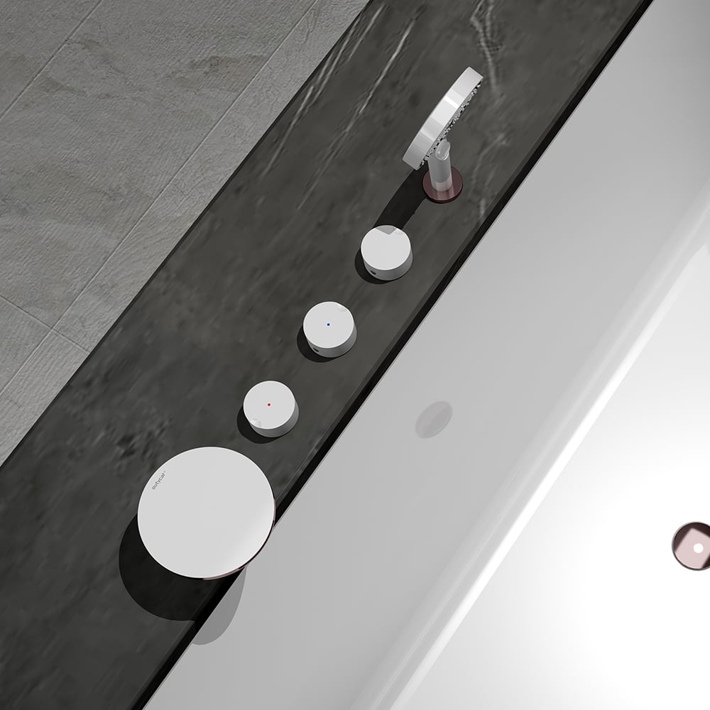 Waterfall Deck Mounted 5-Hole Bath Tap with Handshower Solid Brass window image