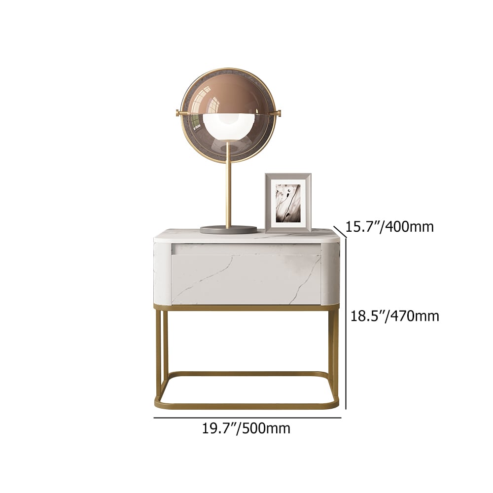 Modern White Sintered Stone Top Nightstand with Drawers Bedside Table with Marble Look weights dimensions image