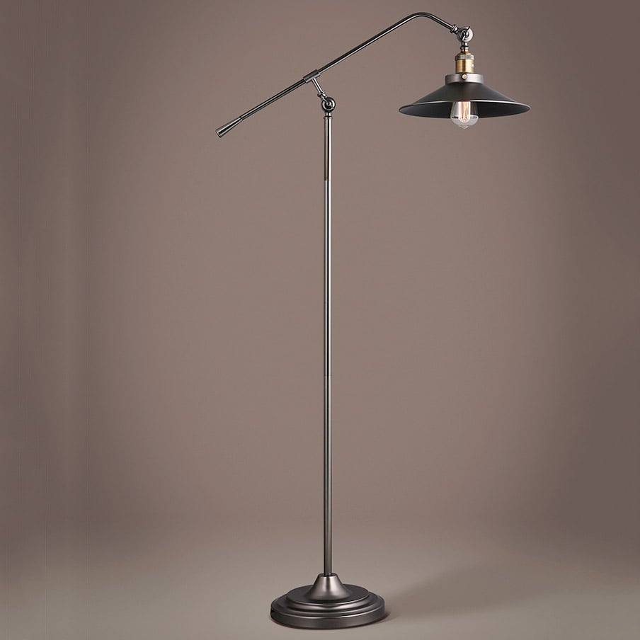 1-Light Industrial Adjustable Swing Arm Floor Lamp Black window image