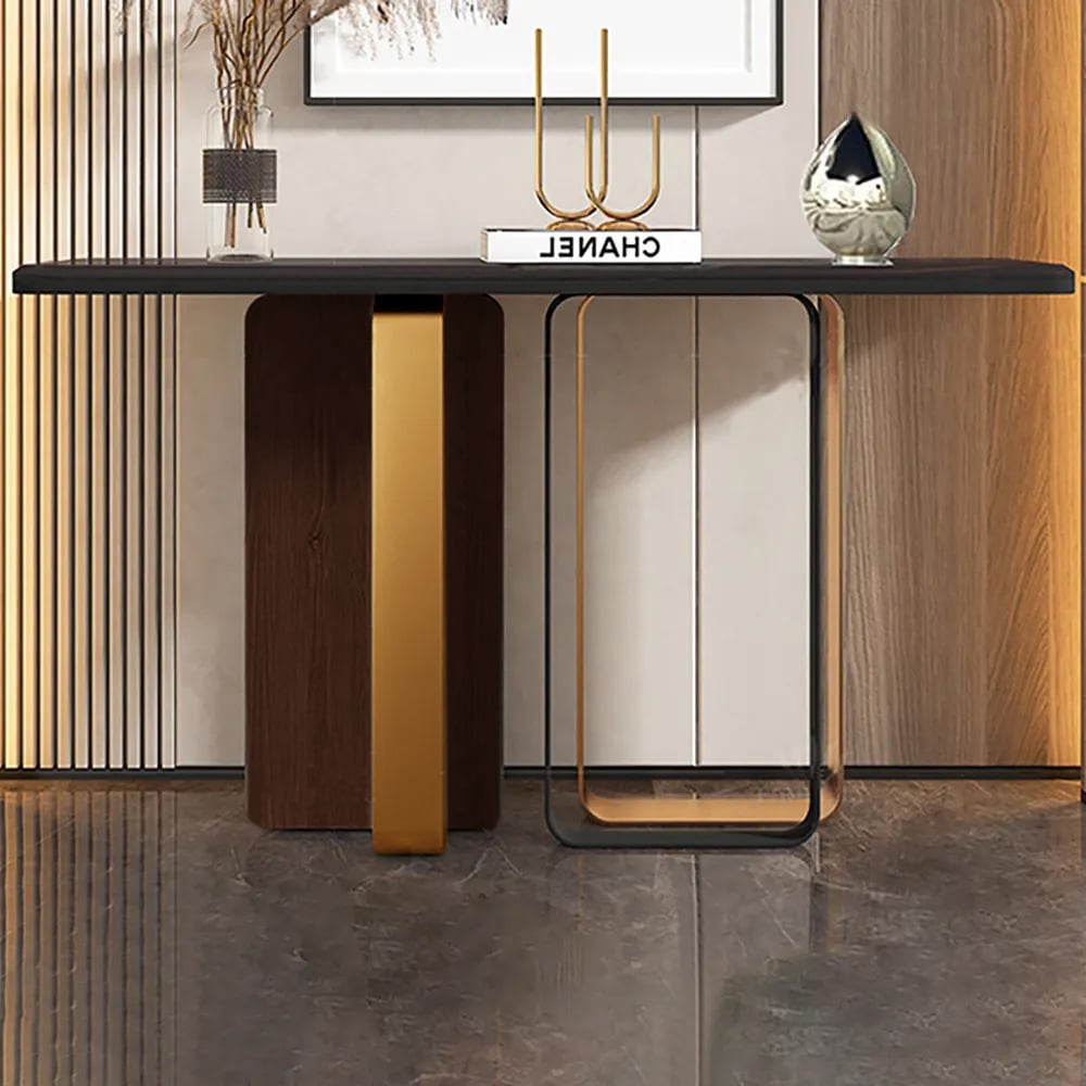 1400mm Narrow Console Table with Marble Tabletop & Metal Frame in Black window image