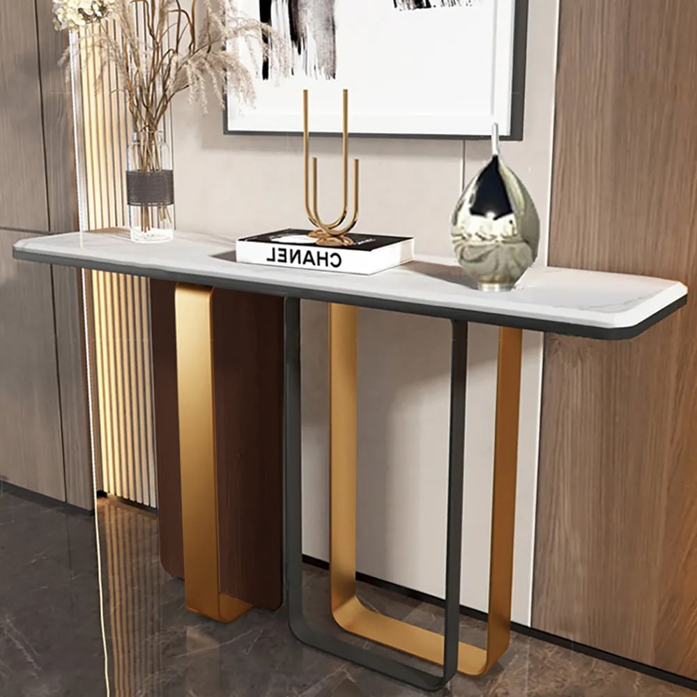 55.1" Narrow Console Table with Marble Tabletop & Metal Frame in White window image