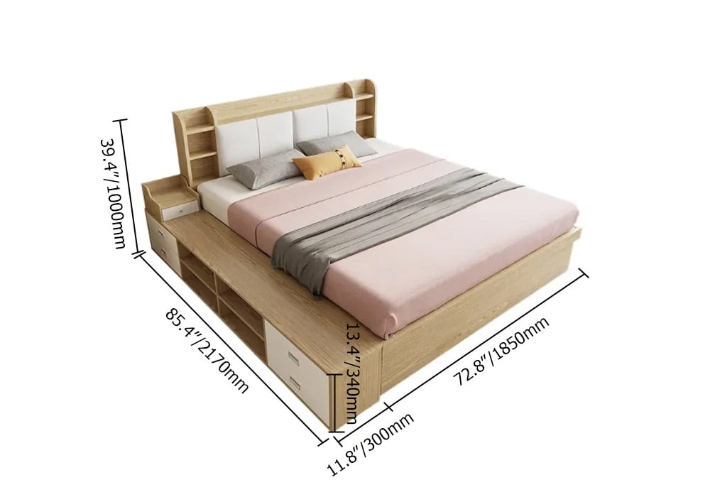 Tête de lit rembourrée avec tiroirs pour lit plateforme multi-rangement Poids, dimensions, image
