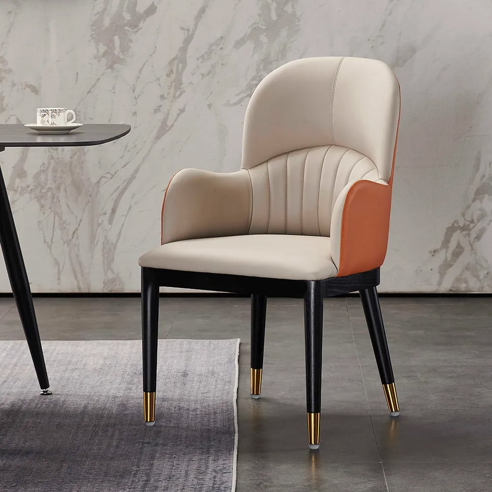 Gray Dining Chair Faux Leather Full Back Upholstered Arm Dining Chair (Set of 2) window image