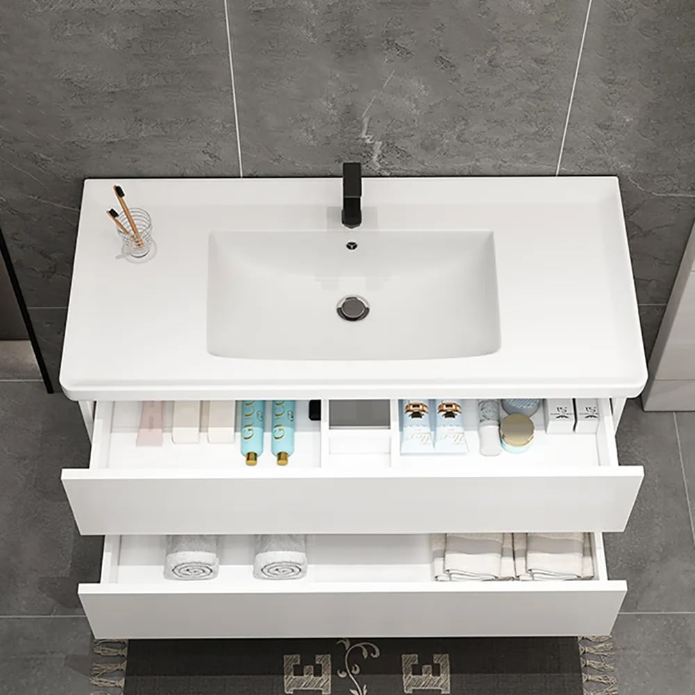 32.3" White Floating Bathroom Vanity with Integral Ceramic Sink with 2-Drawer window image