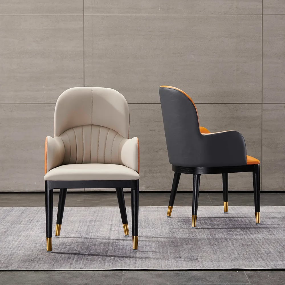 Gray Dining Chair Faux Leather Full Back Upholstered Arm Dining Chair (Set of 2) window image