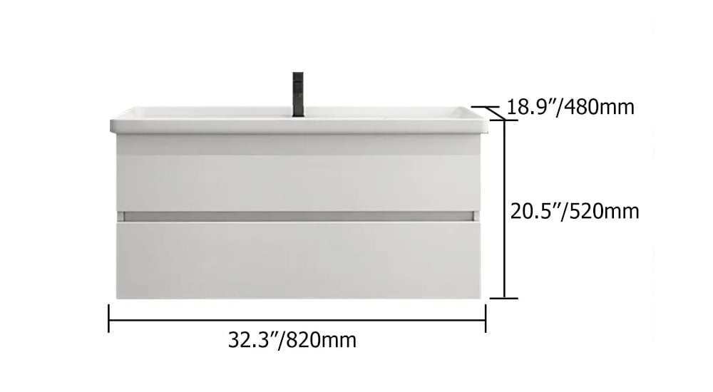 32.3" White Floating Bathroom Vanity with Integral Ceramic Sink with 2-Drawer weights dimensions image