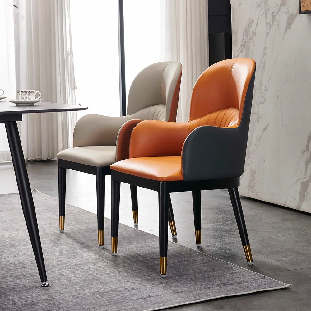 Gray Dining Chair Faux Leather Full Back Upholstered Arm Dining Chair (Set of 2) window image