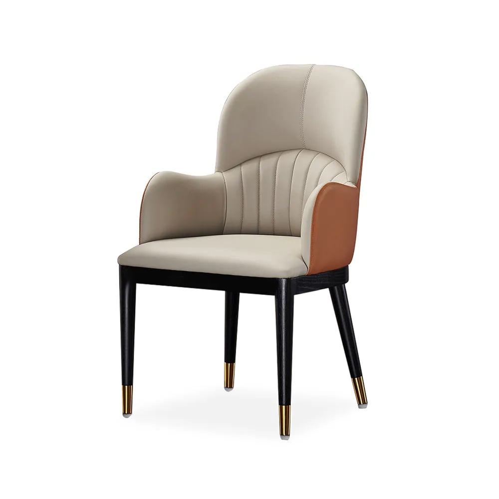 Gray Dining Chair Faux Leather Full Back Upholstered Arm Dining Chair (Set of 2) window image