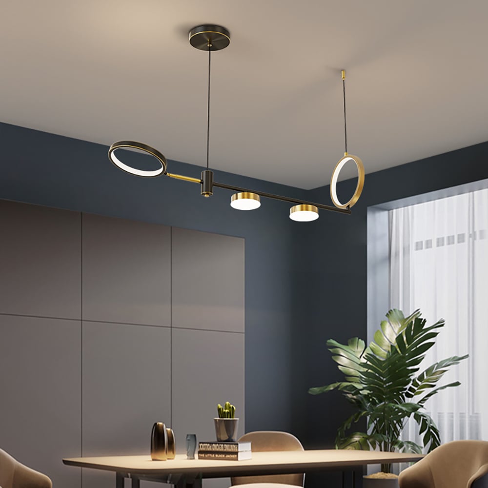 Modern Linear Kitchen Island Light Black & Gold with Rotating LED Light window image