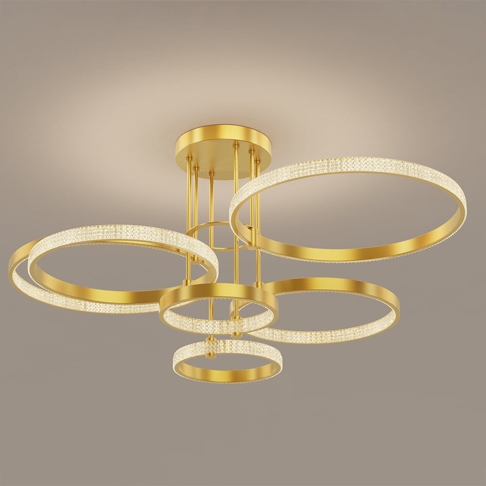 Modern Semi Flush Mount LED Light in Gold 6-Light Warm White window image