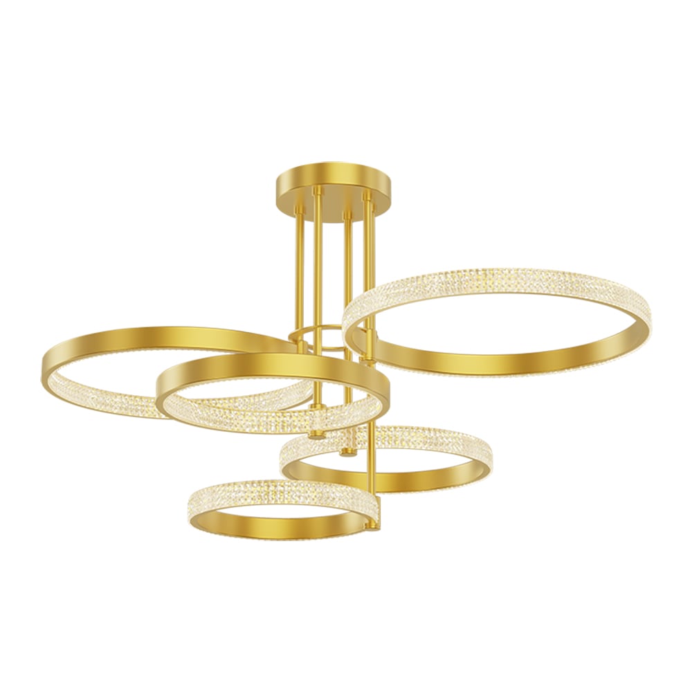 Gold Brass Semi Flush Mount light 5-Light Ring LED Ceiling Light window image