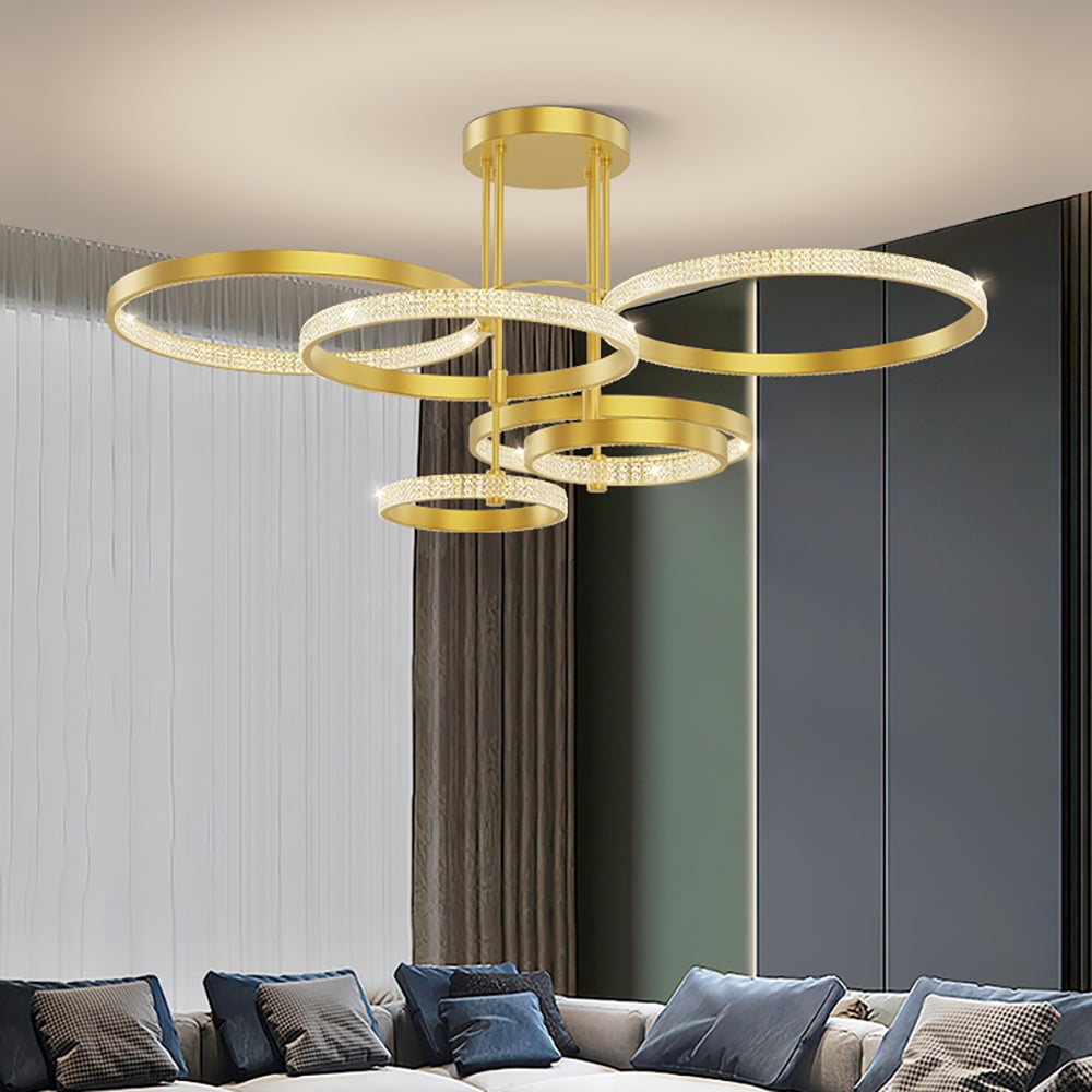 Modern Semi Flush Mount LED Light in Gold 6-Light Warm White window image