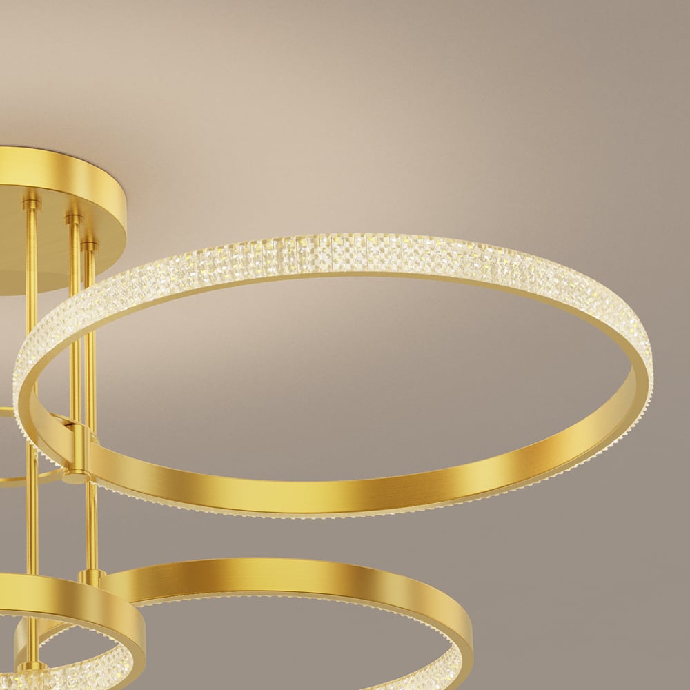 Gold Brass Semi Flush Mount light 5-Light Ring LED Ceiling Light window image