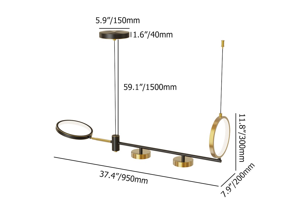 Modern Linear Kitchen Island Light Black & Gold with Rotating LED Light weights dimensions image