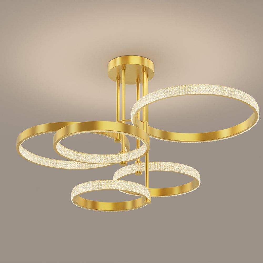 Gold Brass Semi Flush Mount light 5-Light Ring LED Ceiling Light window image