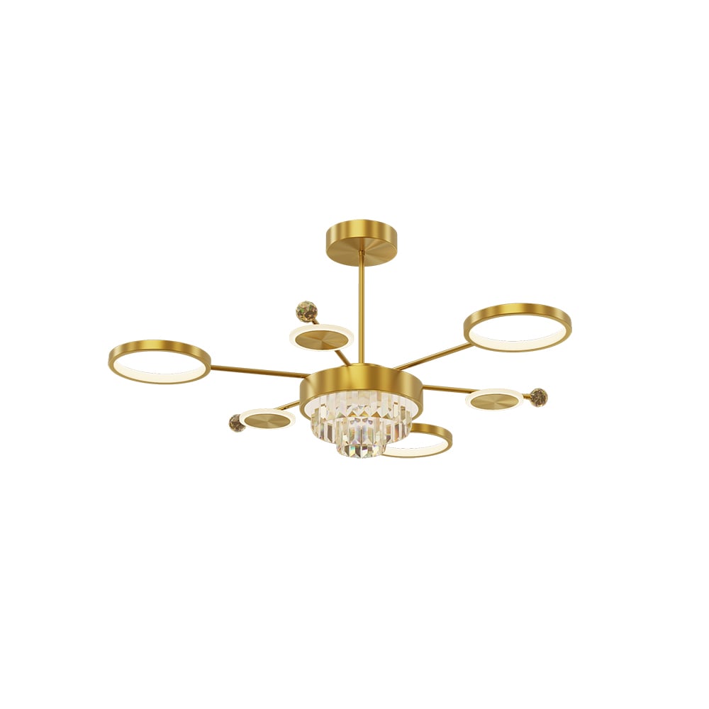 7-Light Gold Sputnik LED Chandelier Brass Ceiling Light with Crystal Accents window image