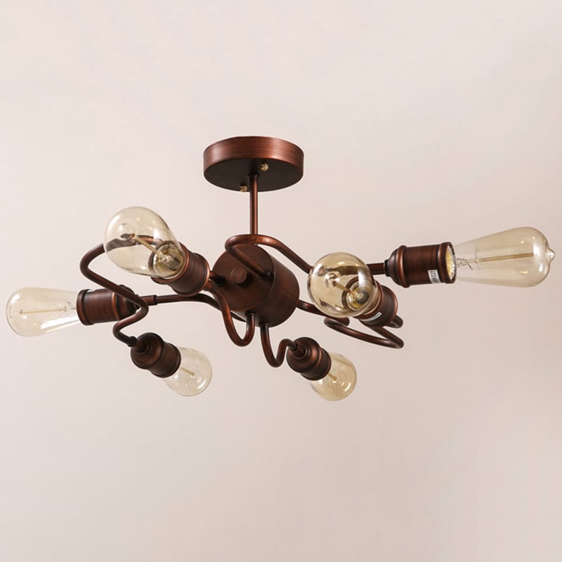6-Light Retro Rust Semi Flush Mount Light with Bulbs window image