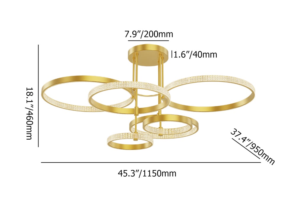Modern Semi Flush Mount LED Light in Gold 6-Light Warm White weights dimensions image
