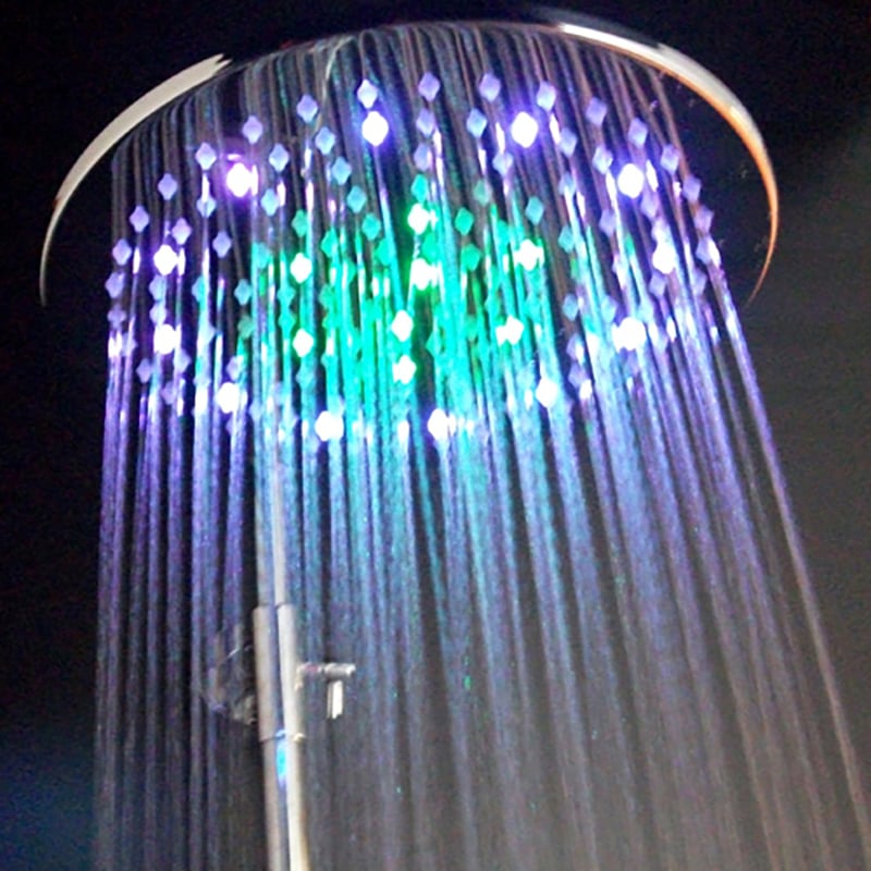 Chrome 12 Inch Round LED 7 Colors Rain Shower Head Solid Brass window image