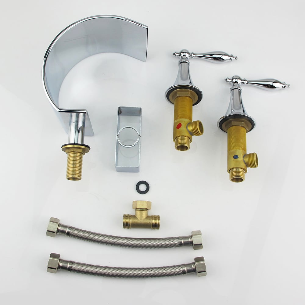 Mooni Waterfall Widespread Lever Handle Bathroom Sink Faucet in Chrome window image