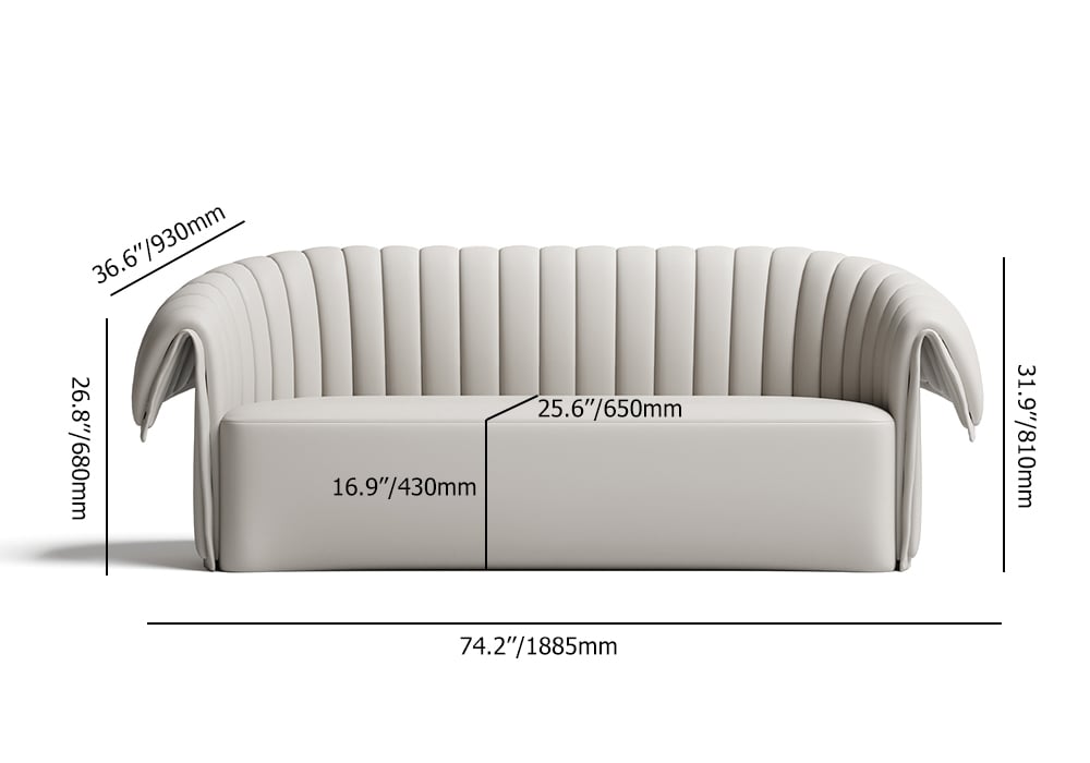 74" Off-White Curved Loveseat Microfiber Leather with Full Back & Slope Arms Sofa weights dimensions image