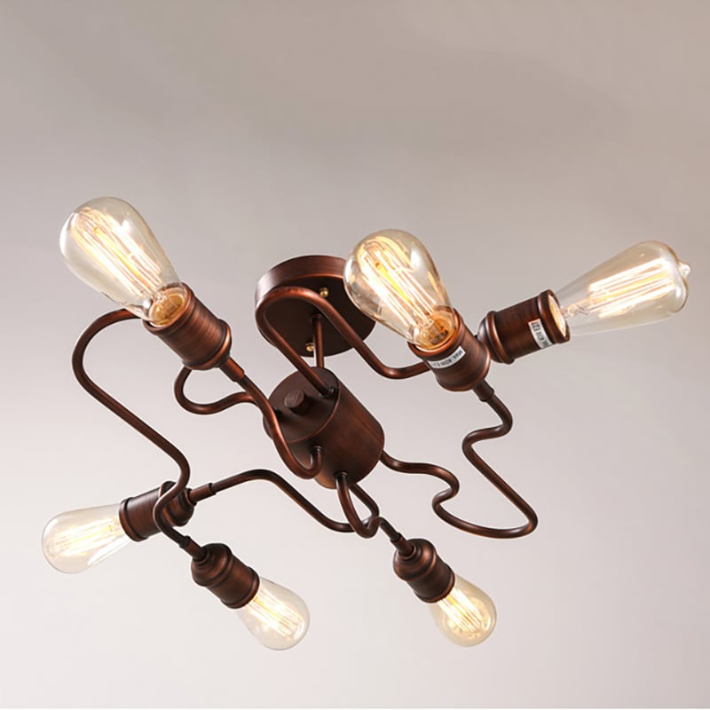 6-Light Retro Rust Semi Flush Mount Light with Bulbs window image